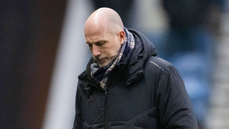 GLASGOW, SCOTLAND - FEBRUARY 09: Rangers manager Philippe Clement looks dejected during a Scottish Gas Men's Scottish Cup match between Rangers and Queen's Park at Ibrox Stadium, on February 09, 2025, in Glasgow, Scotland. (Photo by Rob Casey / SNS Group)