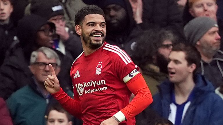Morgan Gibbs-White celebrates scoring Nottingham Forest's second goal of the game