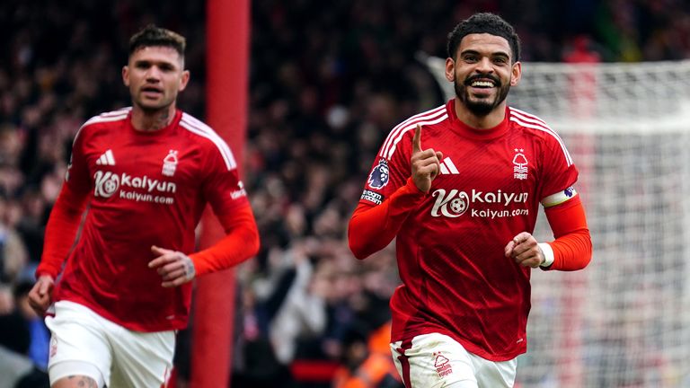 Morgan Gibbs-White celebrates after extending Forest's lead