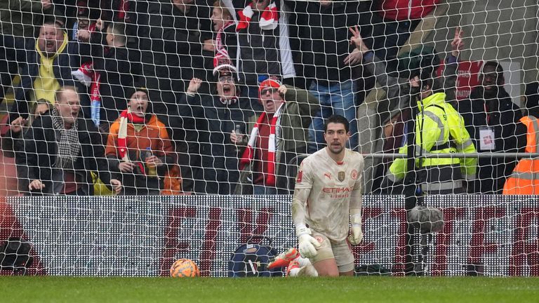 Manchester City goalkeeper Stefan Ortega after conceding against Leyton Orient