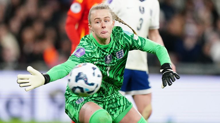 Hannah Hampton makes a vital save for England