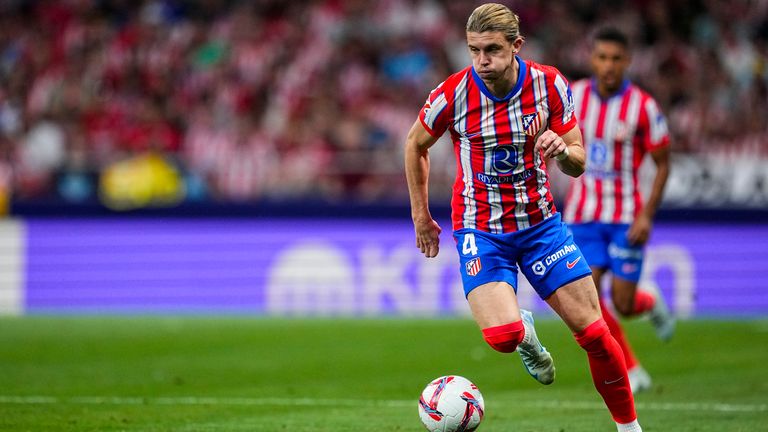 Conor Gallagher of Atletico de Madrid in action during the Spanish league, La Liga EA Sports, football match played between Atletico de Madrid and Girona FC at Civitas Metropolitano stadium on August 25, 2024, in Madrid, Spain. AFP7 25/08/2024 (Europa Press via AP)