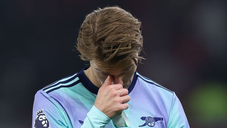 Martin Odegaard shows his dejection against Man Utd