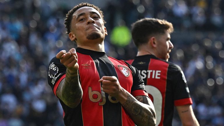 Marcus Tavenier celebrates after giving Bournemouth the lead at Spurs