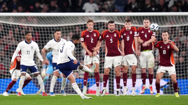 Reece James curled in a free-kick to give England the lead vs Latvia