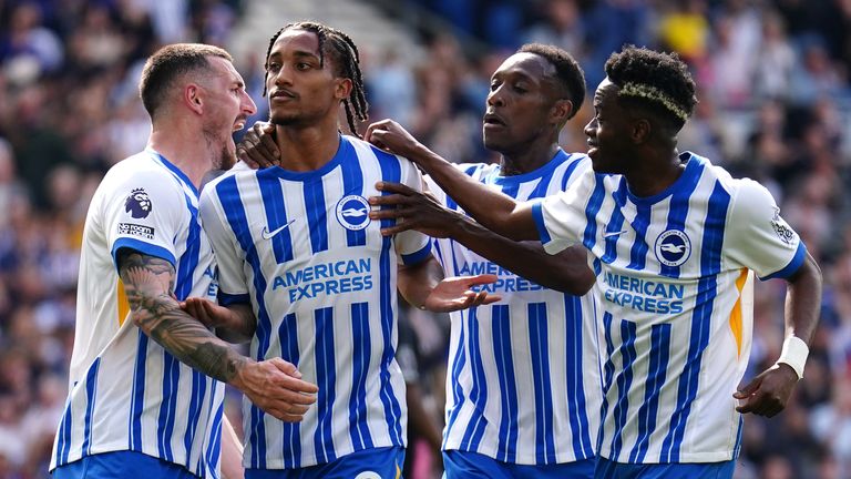 Joao Pedro (second left) celebrates scoring Brighton's opener