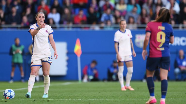 Lucy Bronze during the 4-1 defeat to her former side Barcelona