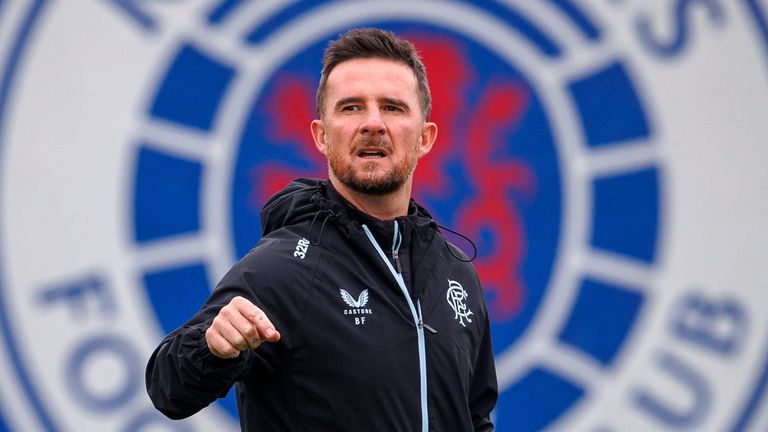 GLASGOW, SCOTLAND - APRIL 09: Rangers Interim Head Coach Barry Ferguson during a Rangers training session at the Rangers Training Centre, on April 09, 2025, in Glasgow, Scotland. (Photo by Alan Harvey / SNS Group)