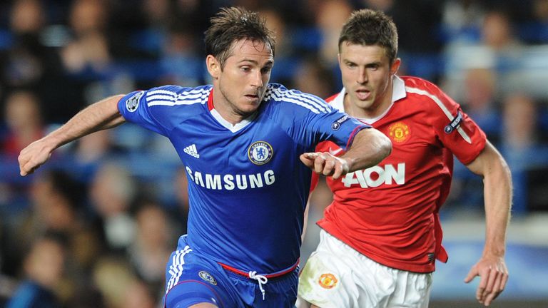 Frank Lampard of Chelsea and Michael Carrick of Manchester United during the UEFA Champions League Quarter Final match between Chelsea and Manchester United at Stamford Bridge in London, UK. Photo: Ben Radford.