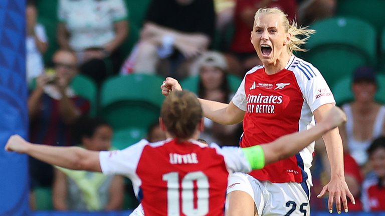 Arsenal substitute Stina Blackstenius celebrates scoring the opening goal