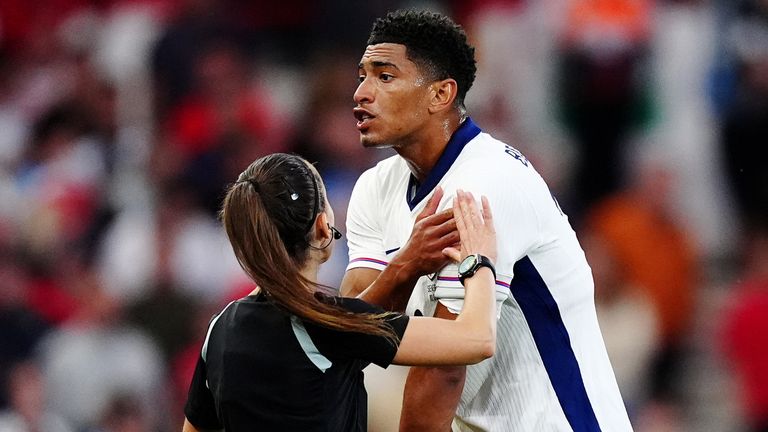 England's Jude Bellingham had an angry reaction to his goal being disallowed for handball