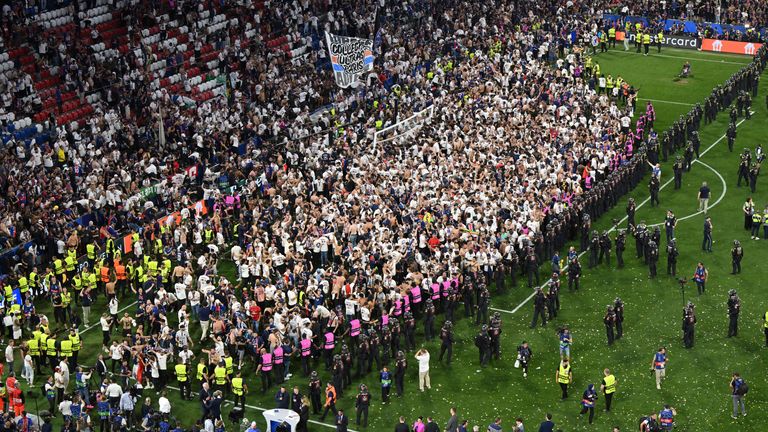 PSG fans went into the pitch at the Allianz Arena following their team's Champions League final win