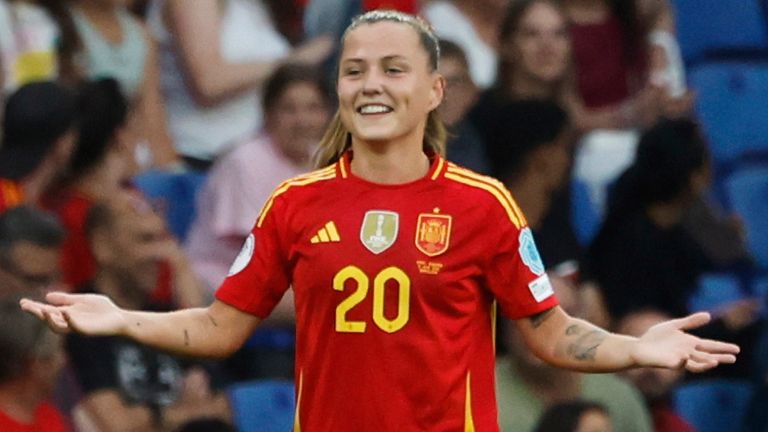 Spain's Claudia Pina celebrates after scoring her side's second goal against England