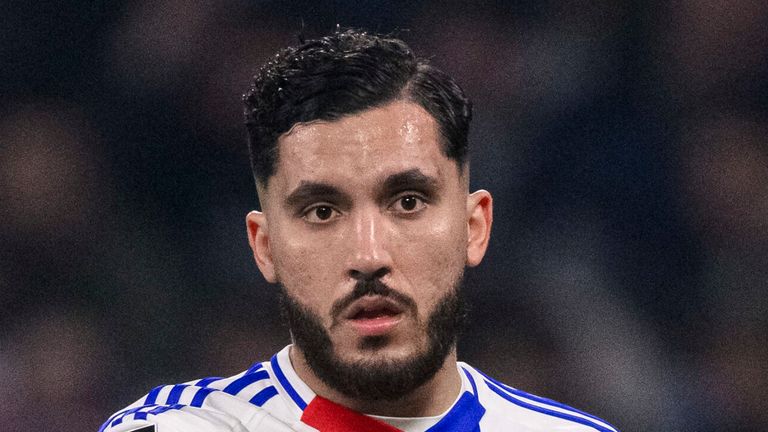 February 23, 2025, Lyon, France: Rayan Cherki of Lyon gestures during the France Ligue 1 match between Olympique Lyonnais and Paris Saint-Germain FC at Groupama Stadium on February 23, 2025 in Lyon, France. (Cal Sport Media via AP Images)