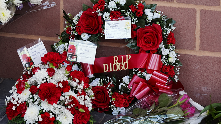Tributes are left outside Anfield for Diogo Jota