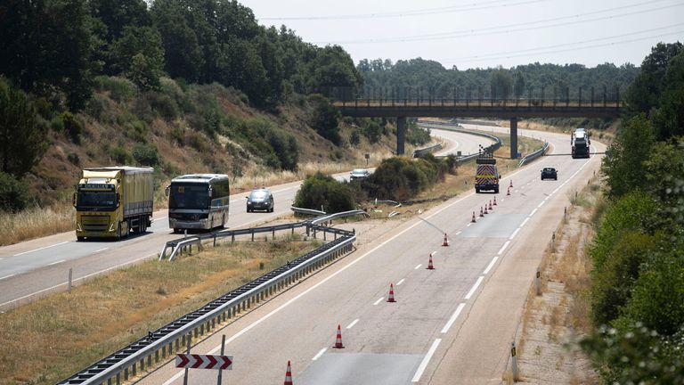 The crash site on the A52 motorway in the Zamora region (Europa Press via AP)
