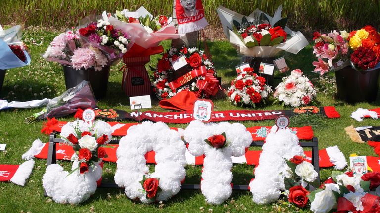 Tributes in memory of Diogo Jota outside Anfield