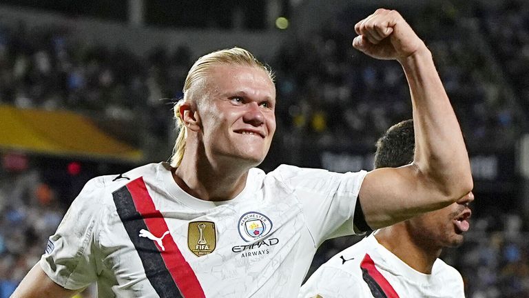 Erling Haaland celebrates after scoring Manchester City's second goal in the Club World Cup last-16 match against Al Hilal
