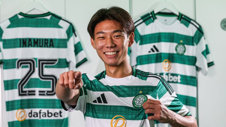 Hayato Inamura is pictured as he signs for Celtic, at Celtic Park