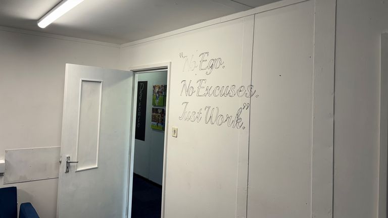 Motivational messages on the wall of Barrow's training ground in Manchester