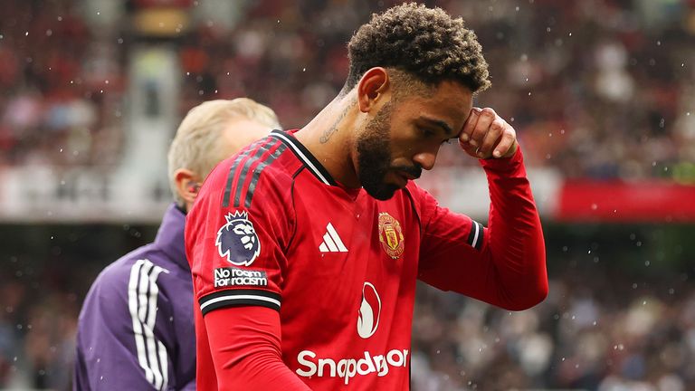 Manchester United player Matheus Cunha walks off the pitch at Old Trafford on August 30, 2025