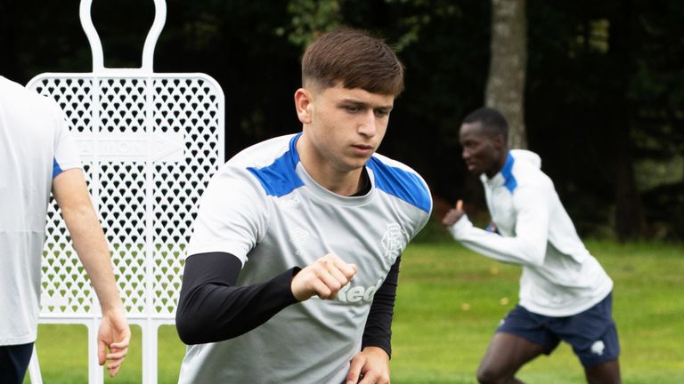 GLASGOW, SCOTLAND - AUGUST  01:  Mikey Moore during a Rangers training session at the Rangers Training Centre, on August 01, 2025, in Glasgow, Scotland. (Photo by Alan Harvey / SNS Group)