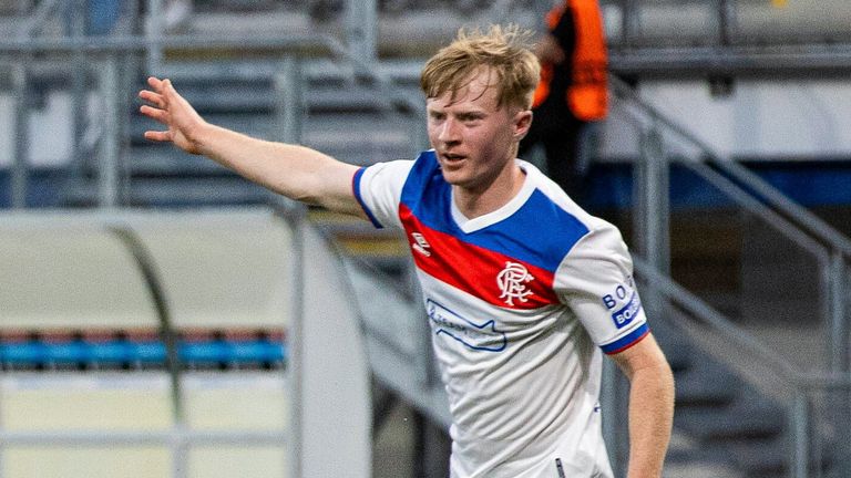 PLZEN, CZECH REPUBLIC - AUGUST 12: Rangers' Lyall Cameron (R) celebrates scoring to make it 1-1 with teammate Danilo during a UEFA Champions League Third Round Qualifier, Second Leg, between Viktoria Plzen and Rangers at the Doosan Arena, on August 12, 2025, in Plzen, Czech Republic. (Photo by Alan Harvey / SNS Group)