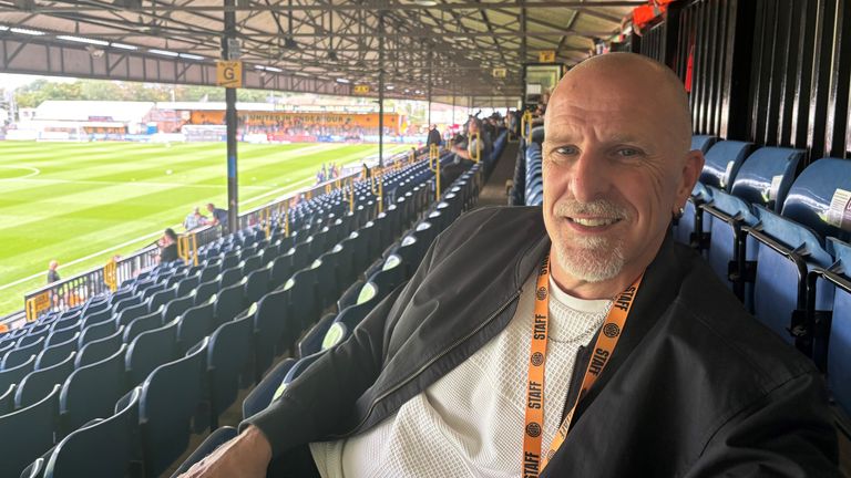 Cambridge United's first-team club chaplain Stuart Wood at the game against Cheltenham Town