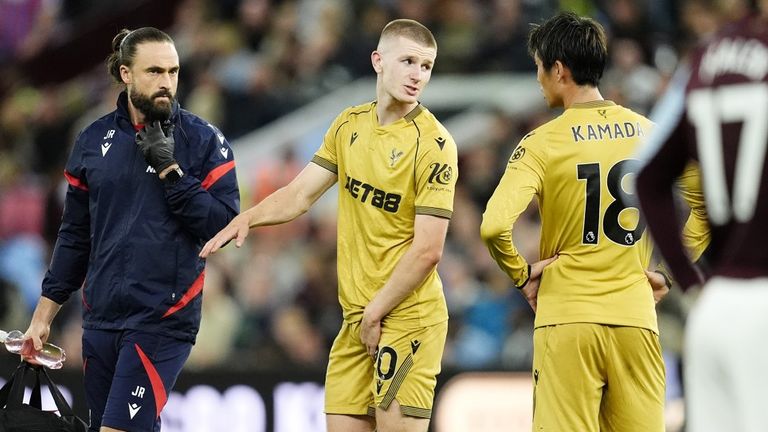 Crystal Palace's Adam Wharton limps off injured at Villa Park