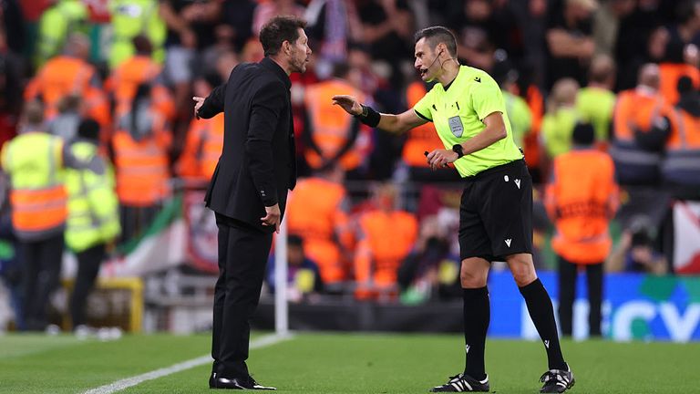 Diego Simeone tries to put his side of the story across after being sent off by the referee