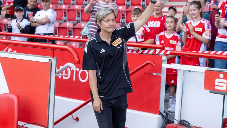 Jennifer Zietz greets supporters at the pre-season friendly between Union Berlin and Real Madrid