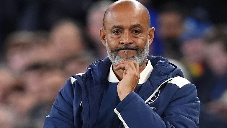 New West Ham head coach Nuno Espirito Santo looks on after his side went behind to Everton