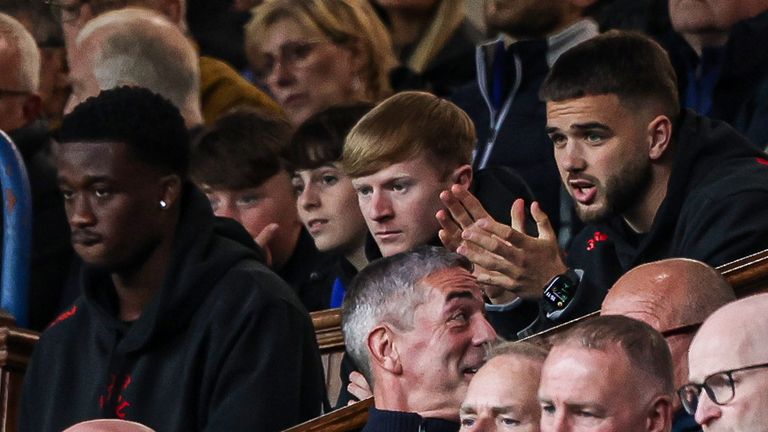 GLASGOW, SCOTLAND - SEPTEMBER 13: Rangers' Nicolas Raskin sits in the stands during a William Hill Premiership match between Rangers and Heart of Midlothian at Ibrox Stadium, on September 13, 2025, in Glasgow, Scotland. (Photo by Craig Williamson / SNS Group)
