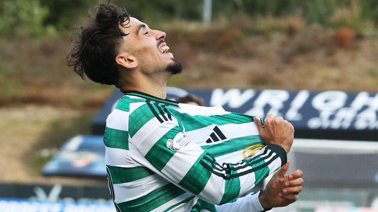 Sebastian Tounekti celebrates after scoring Celtic's third goal at Partick