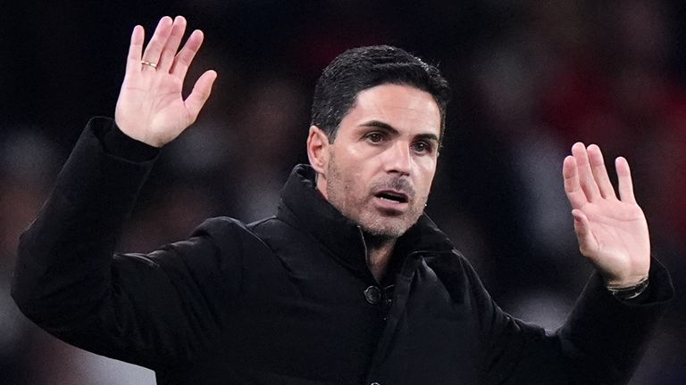 Arsenal manager Mikel Arteta reacts on the touchline during the UEFA Champions League against Olympiakos