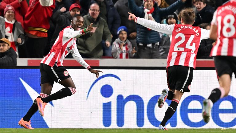 Dango Ouattara celebrates giving Brentford the lead