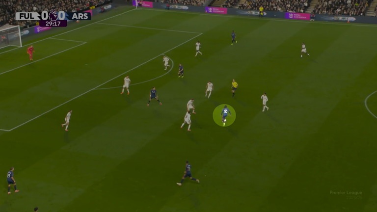 Eze has two players free to his left but opts to turn inside
