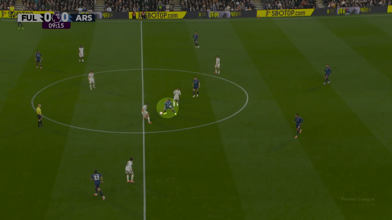 Eze declines to pass to Gabriel and tries to dribble around Berge