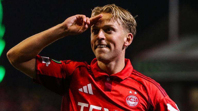 Jesper Karlsson scored his first goal for Aberdeen against Shakhtar Donetsk 
