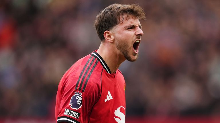 Manchester United's Mason Mount celebrates scoring against Sunderland