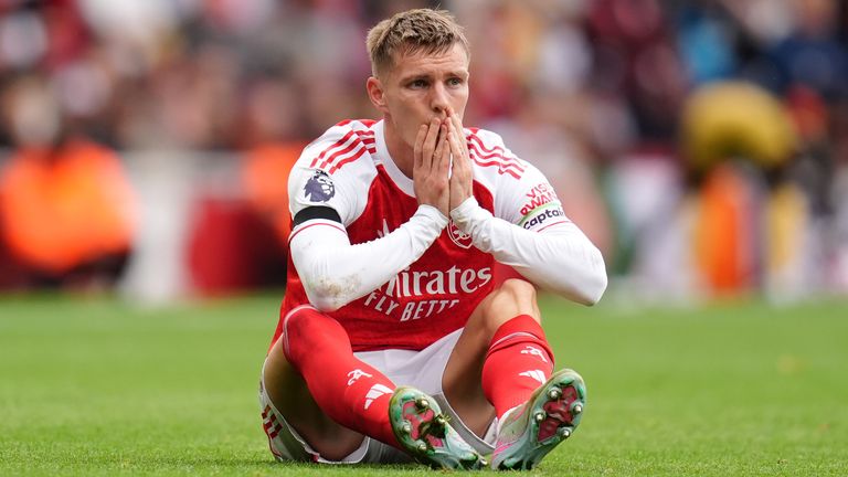 Martin Odegaard shows his frustration after suffering his injury