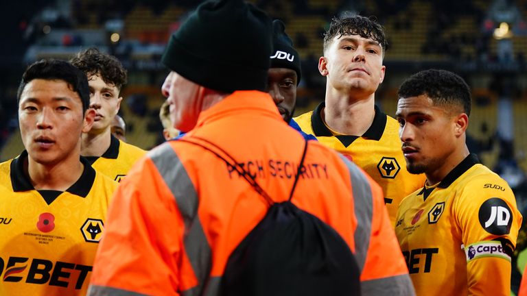 Wolves players speak to fans after the 3-2 defeat to Burnley