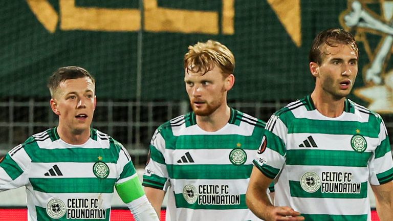 Celtic players look dejected during the Europa League loss at Midtjylland