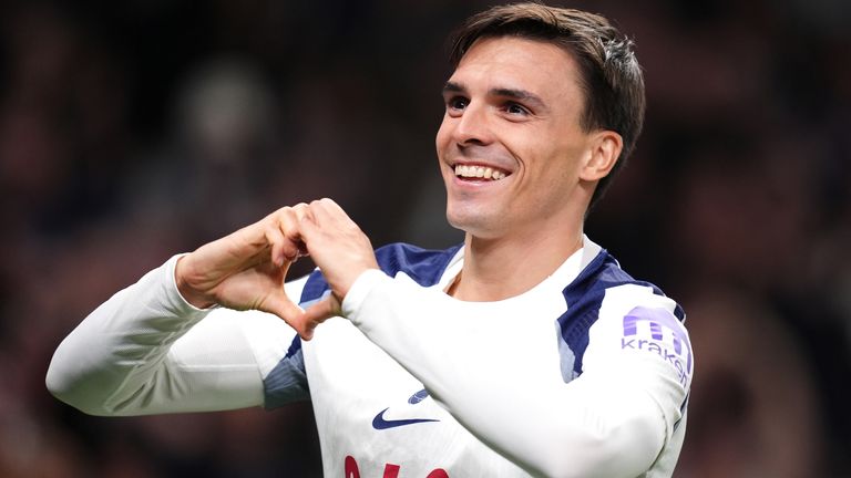 Tottenham Hotspur's Joao Palhinha celebrates scoring the fourth goal against Copenhagen