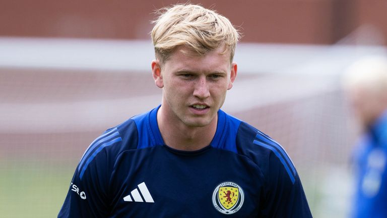 GLASGOW, SCOTLAND - JUNE 08: Josh Doig during a Scotland MD-1 training session at Lesser Hampden, on June 08, 2025, in Glasgow, Scotland. (Photo by Alan Harvey / SNS Group)