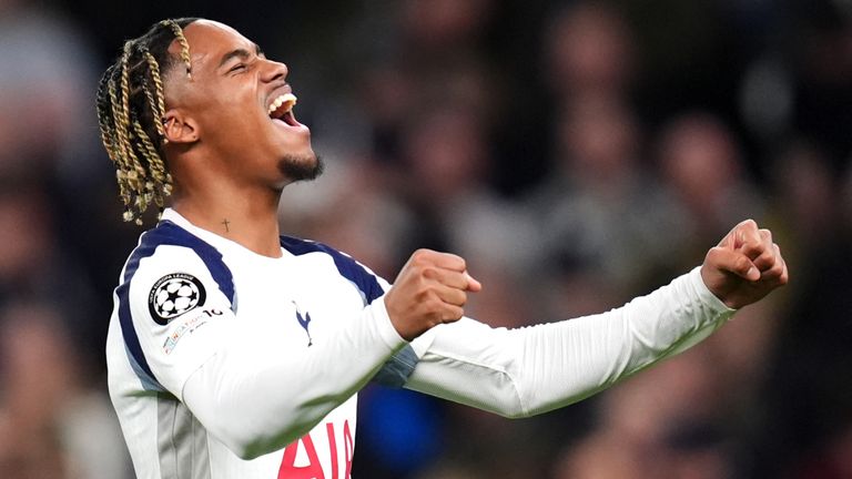 Tottenham Hotspur's Wilson Odobert celebrates scoring the second goal against Copenhagen