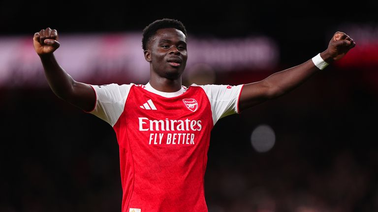 Arsenal's Bukayo Saka celebrates after scoring his sides second goal