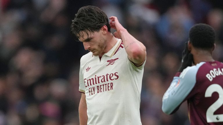 Arsenal's Declan Rice shows his dejection during the 2-1 loss 