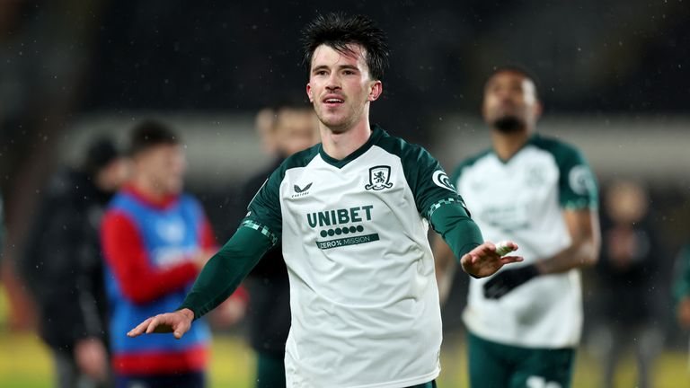 Alex Gibert celebrates at full time against Hull