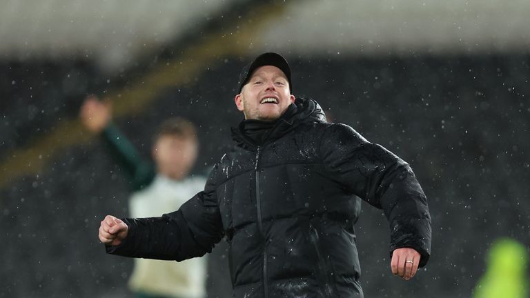 Kim Hellberg celebrates his side's 4-1 win away at Hull City